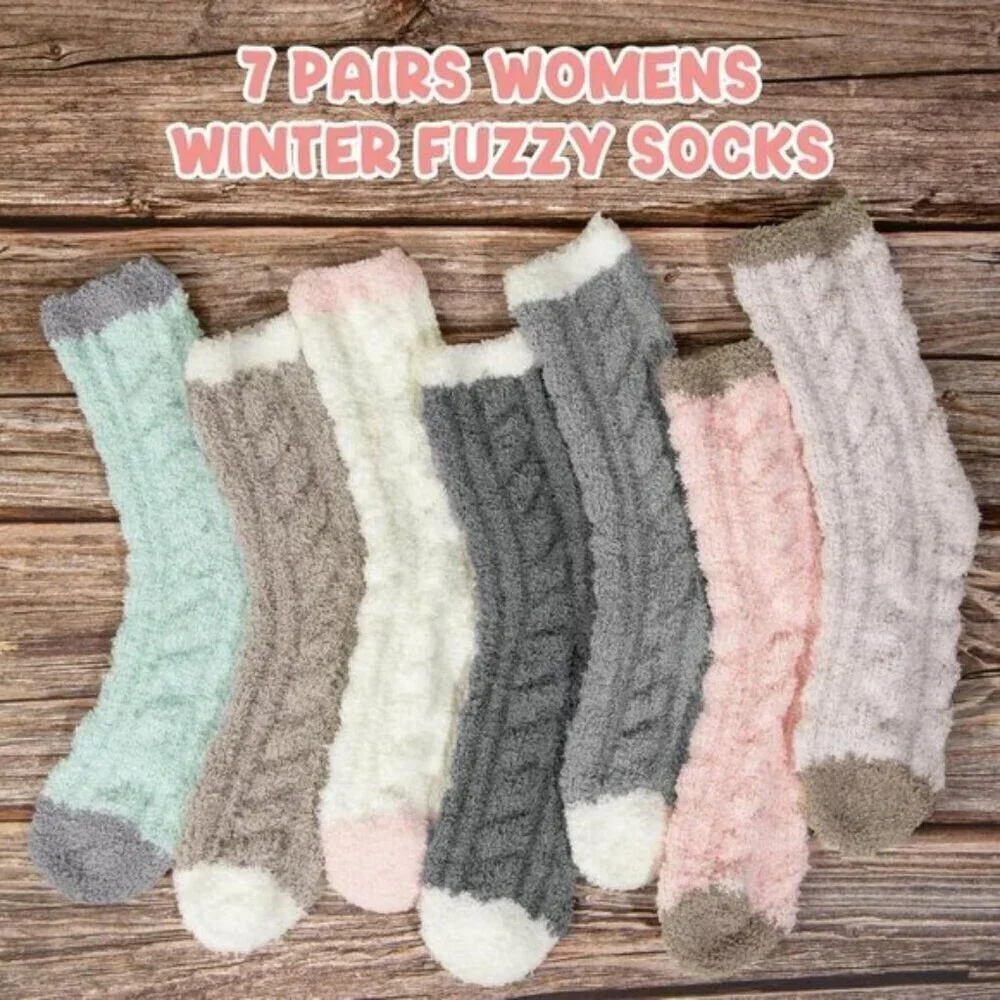 7-Pair Women’s Fuzzy Socks Cozy Fluffy Warm Christmas Gift Set
